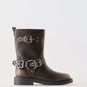 Zara Moto Kids Brown Leather Boots